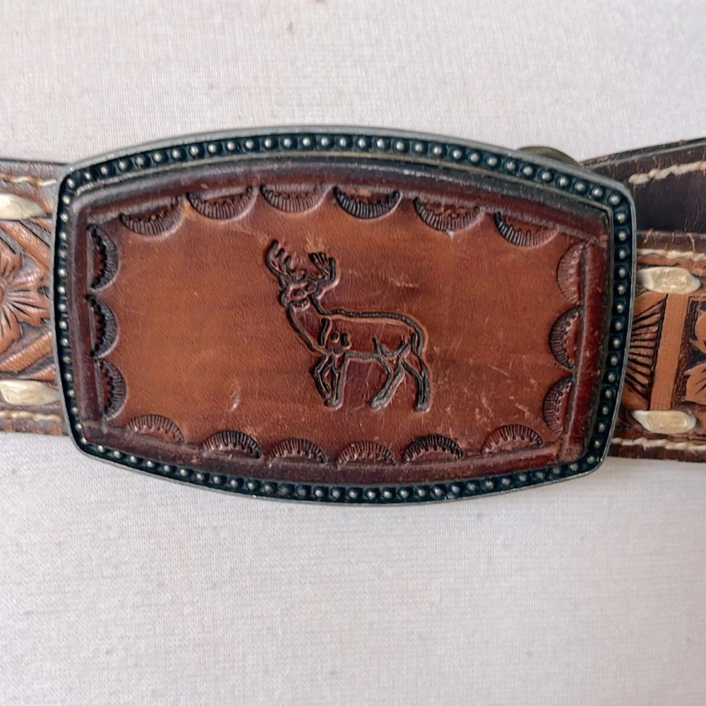 “Bruce” Brown Leather Belt with Intricate Design